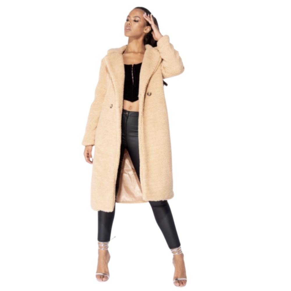 Longline Borg Teddy Coat Camel NWT. Sizes are in US Sizes. Imported from UK.